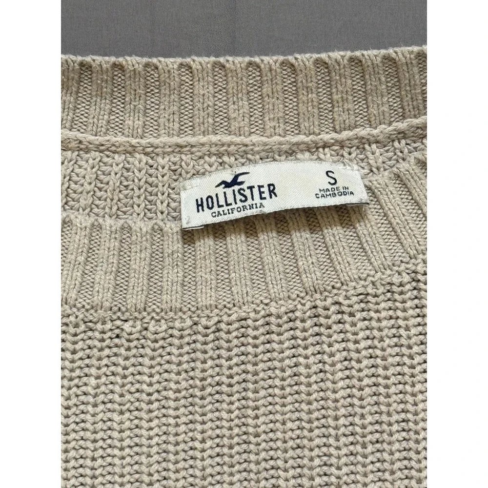 Hollister Womens Shaker Knit Crewneck Sweater Beige Oatmeal‎ Relaxed Fit Small